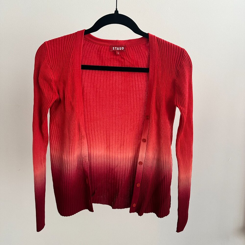 Staud Cargo Sweater Cardigan Red Ombre sz Small - Picture 2 of 3